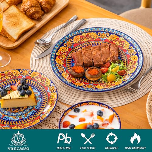 vancasso Plates and Bowls Sets,12-Piece Porcelain Dinnerware Set Service for 4, Bohemian Style Dishes Set for 4, Kitchen Dinner Set, Microwave and Dishwasher Safe, Scratch Resistant, Series KRVI - size: Service for 4 (12 Pcs)
