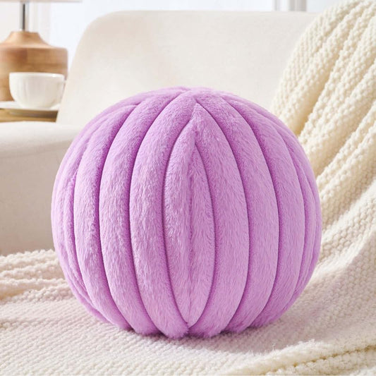 Uvvyui Ball Pillow Round Striped Decorative Throw Cushion Lavender 11.8" | Round Throw Pillows Faux Rabbit Fur Striped Fluffy Spherical Cushion Sphere Shaped Pillow for Aesthetic Room Decor - color: Lavender