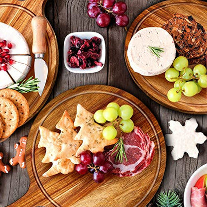 Nuenen 10 Pcs Round Wood Cutting Board with Handle Acacia Wooden Serving Kitchen Chopping Boards for Pizza, Bread, Cheese, Charcuterie, Fruit, Vegetables(Acacia)