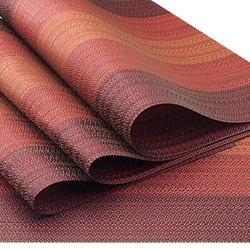 Exquisite Woven Vinyl Placemats for Dining Table Heat Resistant PVC Table Mats (Pack of 6, Red) - color: Pin Stripes-red