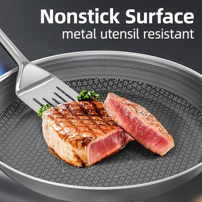 COOKER KING 3pc Hybrid Nonstick Frying Pans Set, 8, 10 & 12" Pans | Stainless Steel Pans,Chef's Pan,Skillets Dishwasher & Oven Safe, Stay-Cool Handles,Induction Compatible – Metal Utensil Safe - size: 8 10 12 Inch