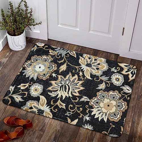 Lahome Floral Washable Area Rugs - 2x3 Non-Slip Small Entryway Rug Indoor, Throw Stain Resistant Kitchen Rugs Soft Black Paisley Print Bathroom Mats DoorMat Carpet for Bedroom Laundry Living Room Sink - color: 1-black, size: 2' X 3' (Rectangular)