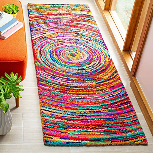 SAFAVIEH Nantucket Collection Runner Rug - 2'3" x 8', Multi, Handmade Boho Abstract Circle Cotton, Ideal for High Traffic Areas in Living Room, Bedroom (NAN315A) - size: 2'3" x 8' (Runner)