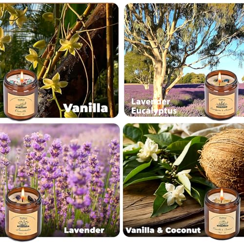 WEMEET Scented Candles Set, 4 Pack Aromatherapy Candle with Crystals, 28 oz 160 Hour Long Lasting Candle, Soy Wax Scented Candle with Dried Flowers, Gifts for Men, Women, Birthday, Mother's Day - color: 4 Pack