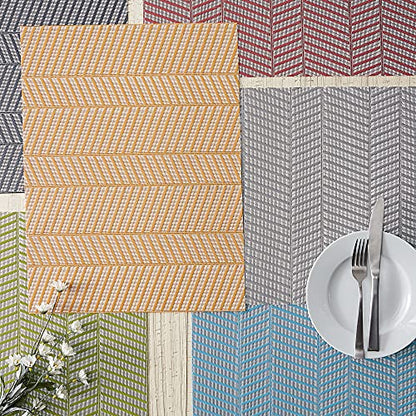 DII Farmhouse Stripe Woven Tabletop Collection Placemat Set, 13x17.25, Storm Blue, 6 Piece - color: Storm Blue