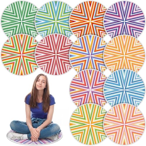12 Pcs Carpet Circle Seats, 15 Inch Round Classroom Rug, Non Slip Corner Floor Cushion Mat, Circle Time Rug for Living Room, Learning, Playing Areas, Story Time, Group Activity (Kaleidoscope) - style: Kaleidoscope