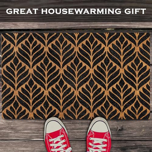 Door Mat Modern Outdoor 30x17 Inch, Geometric Pattern Welcome Mat Coir | Natural Coco Fibers, Dirt Scraper, Pvc Backing, Covered Porch Farmhouse Decor, Warm Welcome Everyday Use, Housewarming Gift