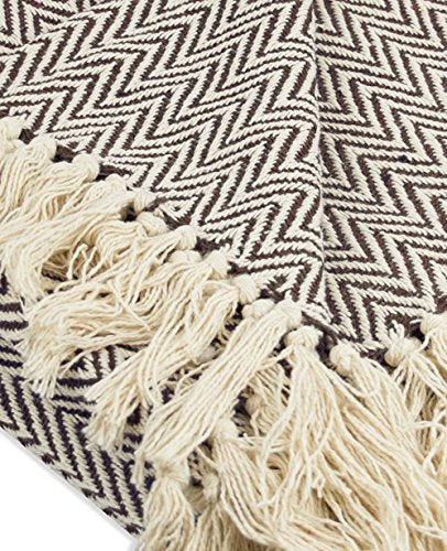 DII Chevron Throw Collection Handloomed Cotton, 50x60, Dark Brown - color: Dark Brown, size: 50x60"