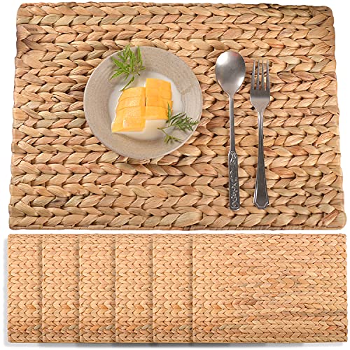 Water Hyacinth Rectangular Placemats Set of 6, Woven Rattan Placemats for Dining Table, Heat Resistant Wicker Table Mats 17x12 in, Boho Farmhouse Kitchen Decor, Natural Charger Plates for Dinner - color: Rectangle Placemat 17x12in-set 6