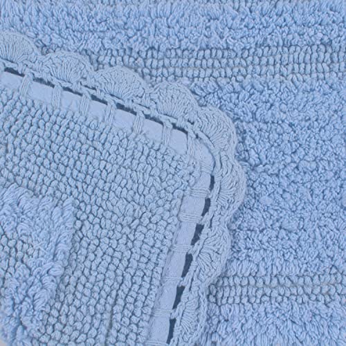 Home Weavers Casual Elegance Reversible Bathmat 100% Cotton Bathroom Rugs Set, Washable Rug, Extra Soft and Absorbent Bath Rug, Kitchen Mat, Bath Mat Set, Non Slip Mat, 21"x34" Rectangle, Blue - color: Blue, size: 1'9" x 2'10" (Rectangular)