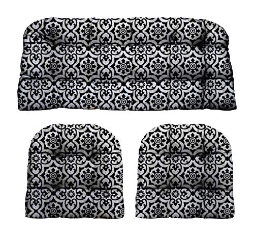 RSH DECOR 3Piece Wicker Tufted Outdoor Chair Cushions for Patio Furniture, Athens Matte Black Loveseat Cushion Set, 41” x 19” Bench & 2 Seat Cushions, Wicker Patio Furniture Cushion, Made in USA - color: Athens Matte Black, size: 41" x 19" & 2 - 19" x 19"