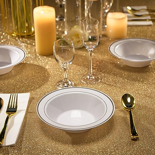 100PCS Plastic Bowls with Silver Rim 12oz Disposable Soup Bowls | Plastic Bowls for Christmas Thanksgiving Premium Dessert Salad Bowls for Wedding/Party/Halloween - color: Silver, style: 100Count