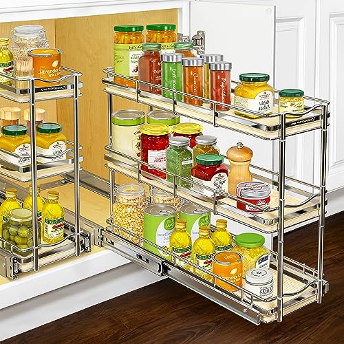 LYNK Élite 3-Tier Spice Rack Organizer Cabinet, Pull Out Spice Rack | 6 x 21" Élite wood and chrome 2-Tier pull-out spice rack organizer for bottles, jars and seasonings. - color: Wood, size: 6" x 21" - 3 Tier