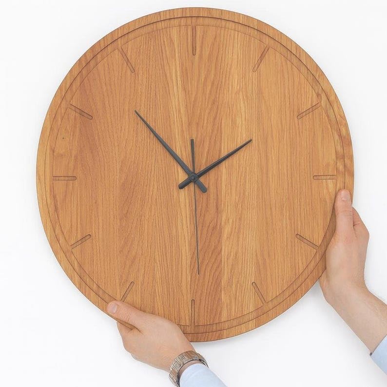 Solid Oak Wooden Wall Clock – Minimalist Silent Clock