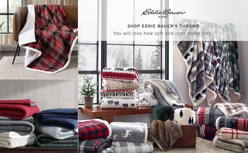 Eddie Bauer - Blanket, Super Soft Reversible Sherpa & Brushed Fleece Bedding, Throw Blankets for Couch, Ideal for Lounging (Mountain Tartan Red) - color: Mountain Tartan Red