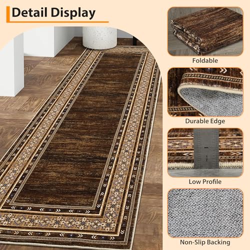 Modern Runner Rugs 2x8 Non Slip Washable Runners for Hallways, Washable Stain Resistant Kitchen Mats for Floor, Foldable Bathroom Area Rugs for Bedroom, Entryway, Hallway, Red Brown | Non Slip Non Shedding Stain Resistant Neutral Textured Solid Foldable S