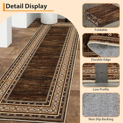 Modern Runner Rugs 2x8 Non Slip Washable Runners for Hallways, Washable Stain Resistant Kitchen Mats for Floor, Foldable Bathroom Area Rugs for Bedroom, Entryway, Hallway, Red Brown | Non Slip Non Shedding Stain Resistant Neutral Textured Solid Foldable S