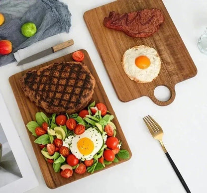 Acacia Wood Serving Board with Handle, Small Size 11" x 8"- Wooden Cutting Chopping Board for Meat, Vegetables, Bread, Charcuterie, Cheese Board - Food Serving Tray for Kitchen Appetizers - size: 11.4"L x 7.7"W