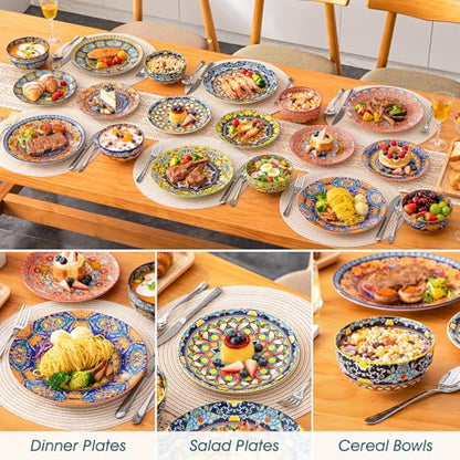 vancasso 18-Piece Dinnerware Sets,Ceramic Plates and Bowls Sets Service for 6, Bohemian Style Porcelain Dishes Set for 6, Microwave and Dishwasher Safe, Scratch Resistant,Non Toxic, Series KRVI - size: Service for 6 (18 Pcs)