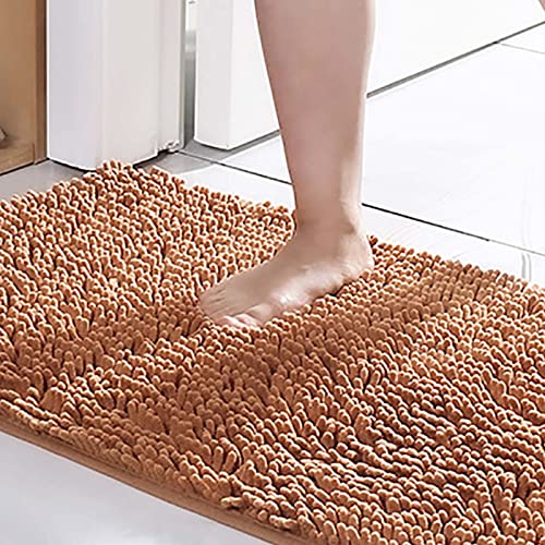 Chenille Bathroom Rugs Mat 24 x 17, Extra Soft Non Slip Water Absorbent Bath Rug, Quick Dry Machine Washable Shaggy Shower Mat, Bath Mat for Bathroom Floor, Home Decor Accessories - color: Brown, size: 1'8" x 2'8" (Rectangular)