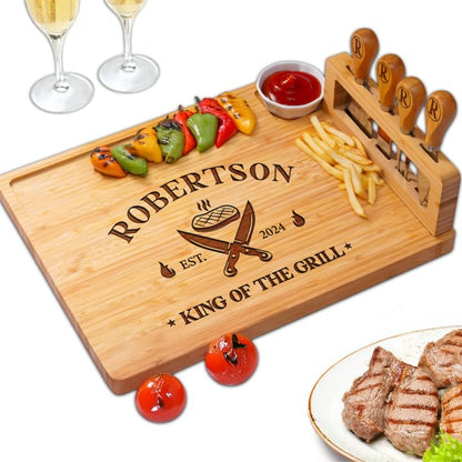 Personalized Charcuterie Board Gifts for Men – Custom Large Cheese Board with Knife & Utensil Set for Fathers Day, Anniversary, Birthday, Christmas Gift Idea for Dad, Papa, Grandpa, Parent