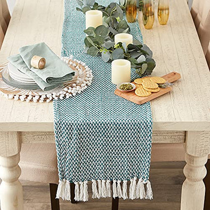 DII Woven Basics Collection 100% Cotton Knit Table Runner, 15x72, Teal - color: Teal, size: 15x72"