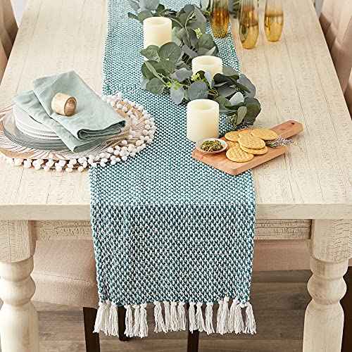 DII Woven Basics Collection 100% Cotton Knit Table Runner, 15x108, Teal - color: Teal, size: 15x108"