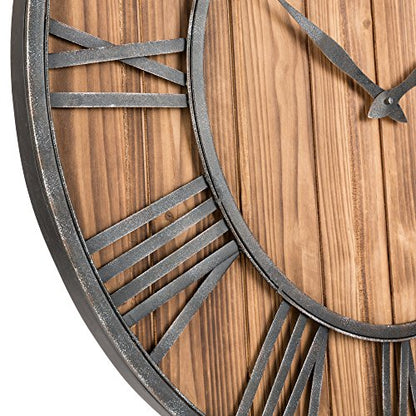 Oldtown Farmhouse Metal & Solid Wood Noiseless Wall Clock (Wood, 36-inch) - color: Wood, size: 36-inch