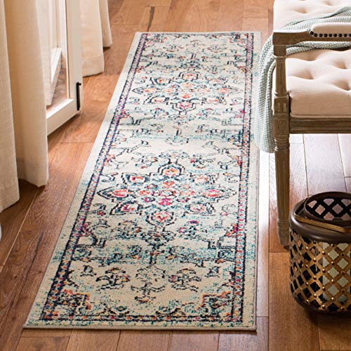 SAFAVIEH Madison Collection Runner Rug - 2' x 8', Cream & Blue, Boho Chic Distressed Medallion Design, Non-Shedding & Easy to Clean, Ideal for Ideal for Hallway, Foyer, Entryway, Bedroom (MAD473B) - color: Cream/Blue, size: 2' x 8' (Runner)