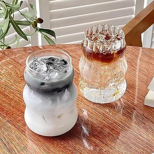 2 Pcs Ribbed Glass Cups, 18 Oz Vintage Drinking Glassware with Wave Design | Iced Coffee Cups Glass, Matcha Glass Bubble Cups for Iced Coffee, Juice, Beverage, Milk, Cocktails, Bubble Tea, and More