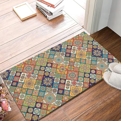 SPUNKER Welcome Mat Boho Geometric Floral Indoor/Outdoor Entrance Mat, 17x30 Inch - color: Boho Geometric Floral