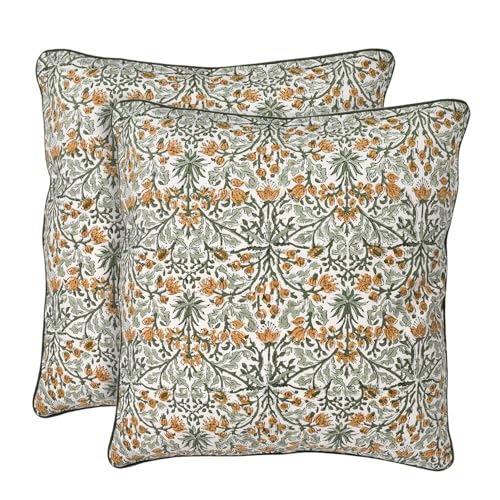 Block Print Goldenrod Yellow Pillow Cover 18" x 18" (Pack of 2) Decorative Couch Pillows for Living Room, Farmhouse Chic Boho Cute Outdoor Pillows Covers Gifts for Spring, Mother's Day - color: Goldenrod Yellow, size: 18" x 18" (Pack of 2)