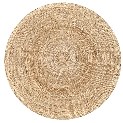 Hausattire Jute Braided Round Rug, Natural, 4 ft | 100% natural jute, hand woven, reversible, boho farmhouse style, entryway/kitchen/living room use - color: Natural, size: 4' Round