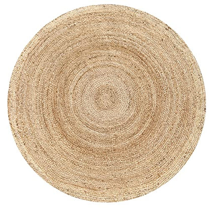 Hausattire Jute Braided Round Rug, Natural, 6 ft | 100% natural jute, hand woven, reversible, boho farmhouse style, entryway/kitchen/living room use - color: Natural, size: 6' Round