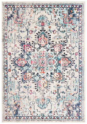 SAFAVIEH Madison Collection Area Rug - 2'2" x 4', Cream & Blue, Boho Chic Distressed Medallion Design, Non-Shedding & Easy to Clean, Ideal for Ideal for Front Door, Kitchen, Entryway, Foyer (MAD473B) - color: Cream/Blue, size: 2'2" x 4' (Rectangular)