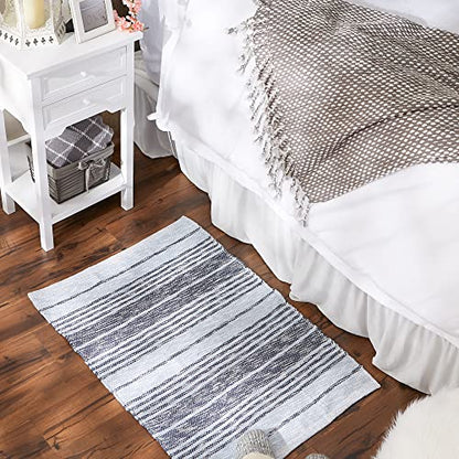DII Woven Rag Rug Collection Recycled Yarn Variegated Rustic Stripe, 2x3', Stonewash Blue - color: Stonewash Blue