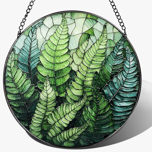 8'' Fern Plant Sun Catcher Ornament, Stained Glass Window Hanging, Sun Catchers for Windows Hanging Ornaments, Window Decor | Plant Lover Gifts, Housewarming Gifts - color: Fern Plant