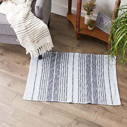 DII Woven Rag Rug Collection Recycled Yarn Variegated Rustic Stripe, 2x3', Stonewash Blue - color: Stonewash Blue
