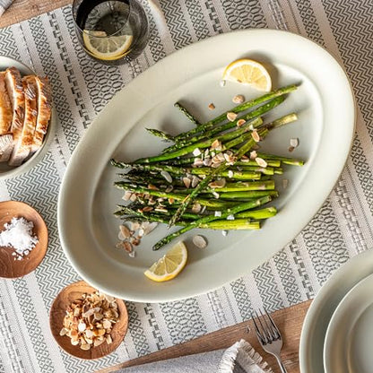 over&back Rim Stoneware Serving Platter - Elegant 1-Piece Oval Serving Platter to Complete Your Kitchen Set - 16" L x 10.8" W Semi-Matte Sage - color: Green