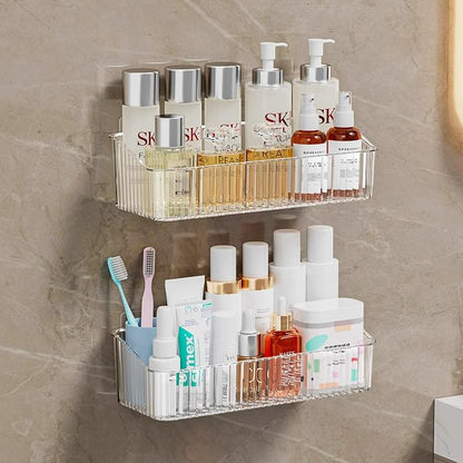 2 Pcs Wall Mounted Shower Caddy, Adhesive Bathroom Caddy Shelf Organizer Makeup Organizer Storage Bins for Bathroom Kitchen