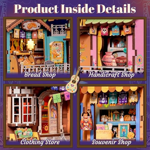 Book Nook Kit for Adults - Día De Muertos | DIY Miniature House Bookshelf 3D Wooden Puzzles Decorative Bookends Gifts for Women (Plaza de Los Muertos) - style: Plaza de Los Muertos