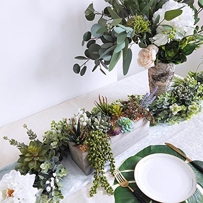 Supla Artificial Potted Succulents Plants Arrangement Fake Succulent Plants in Rectangular Wooden Pot Arrangement for Table Centerpiece Windowsill Greenery Decor