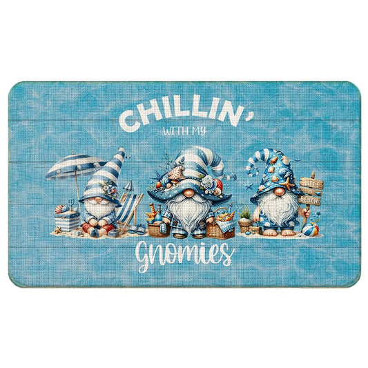 Chicimln Blue Beach Gnome Door Mat, Coastal Summer Gnomes Non-Slip Linen Doormat Outdoor Indoor Entrance, Ocean Nautical Welcome Mats Rugs for Entryway Front Door Porch, 17x30 Inch - color: Blue Beach