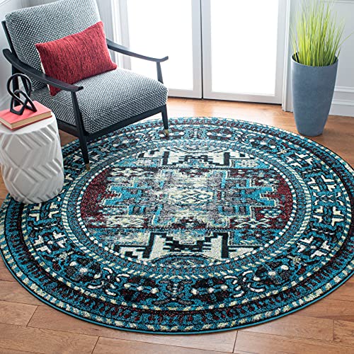 SAFAVIEH Vintage Hamadan Collection Area Rug - 8' Round, Light Blue & Black, Traditional Oriental Design, Non-Shedding & Easy Care, Ideal for High Traffic Areas in Living Room, Bedroom (VTH213M) - color: Light Blue/Black, size: 8' (Round)