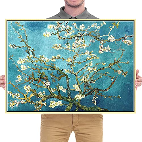 Wieco Art Framed Wall Art Almond Blossom Floral Giclee Canvas Prints of Van Gogh Famous Oil Paintings Reproduction Flowers Pictures on Canvas Wall Art for Bedroom Home Decorations - size: 28"L x 20"W