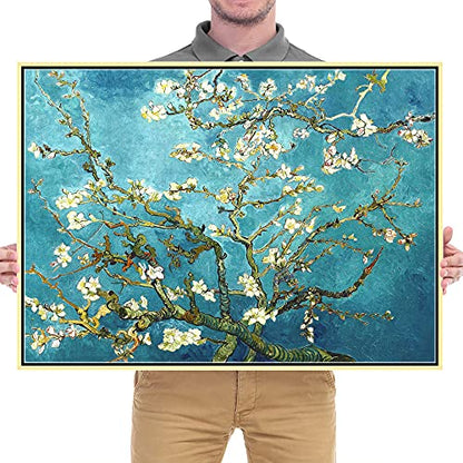 Wieco Art Framed Wall Art Almond Blossom Floral Giclee Canvas Prints of Van Gogh Famous Oil Paintings Reproduction Flowers Pictures on Canvas Wall Art for Bedroom Home Decorations - size: 28"L x 20"W