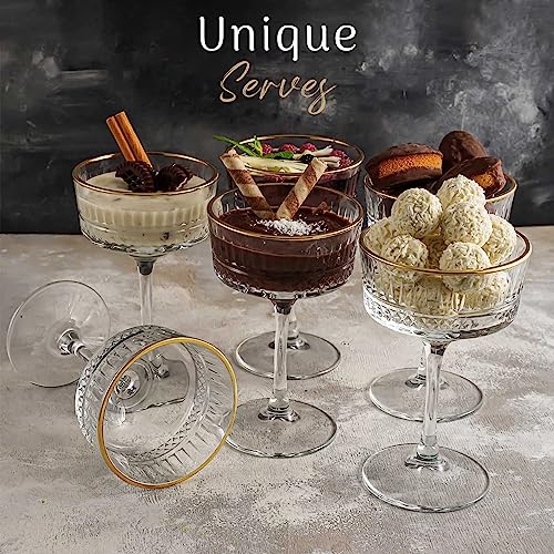 Vintage Coupe Glasses Set of 4, Champagne, Cocktail, Martini, Wine Glasses, Long Stem Glassware, (8.8oz/260ml) (4 Pack Gold Rimmed) - style: 4 Pack Gold Rimmed