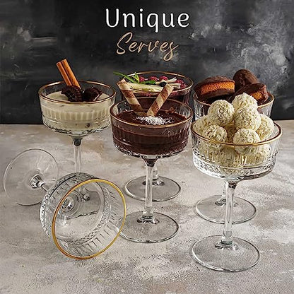 Vintage Coupe Glasses Set of 4, Champagne, Cocktail, Martini, Wine Glasses, Long Stem Glassware, (8.8oz/260ml) (4 Pack Gold Rimmed) - style: 4 Pack Gold Rimmed