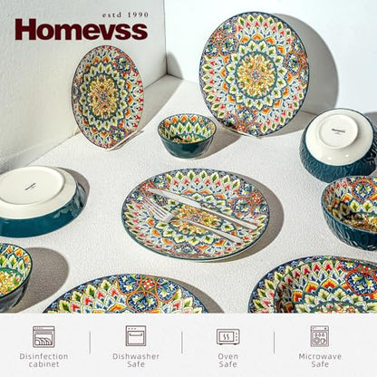 Boho 10 Pieces Dinnerware Sets, Plates and Bowls Set, Porcelain Dishes Set for 2, Microwave and Dishwasher Safe, Scratch Resistant, Bohemian Style Dining Ware, Green - color: Green
