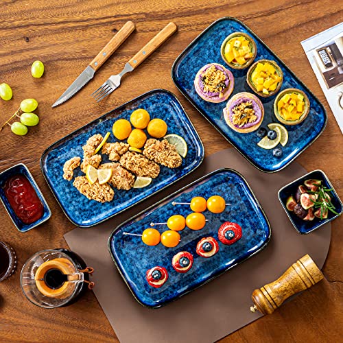 vancasso Stern Serving Platters Set of 4, 11 Inches Rectangular Ceramic Serving Plates, Blue Serving Trays for Entertaining - color: Blue, size: 4 Pieces